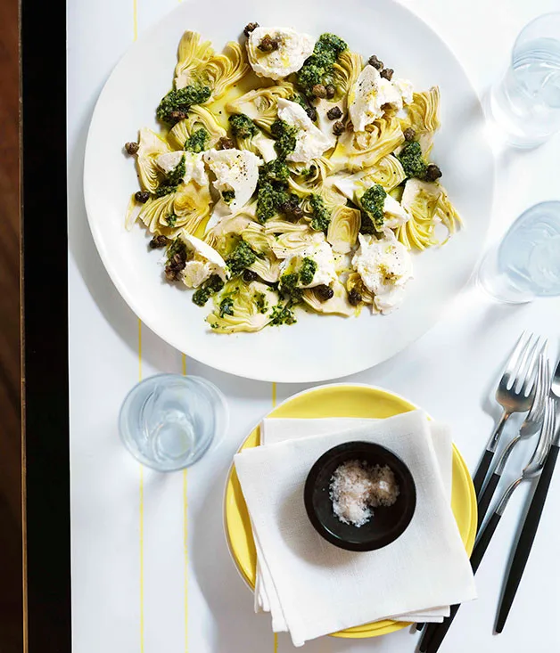 Buffalo mozzarella, raw artichoke and salsa verde