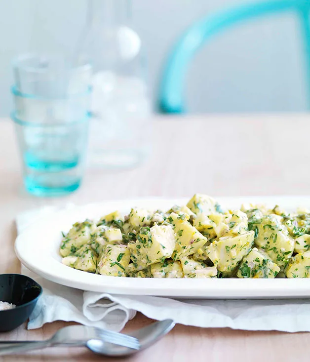 Potato salad with boiled egg, preserved lemon and aïoli