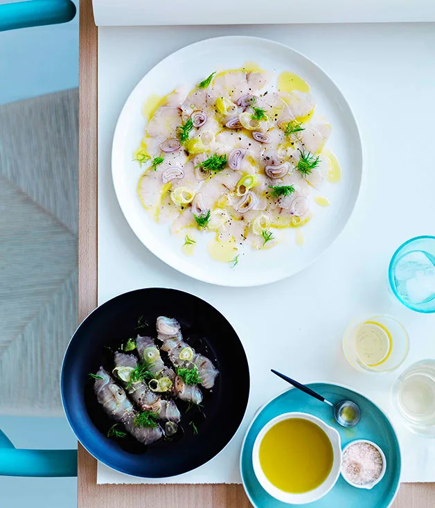 Mulloway crudo with shaved fennel, pickled shallots and lemon