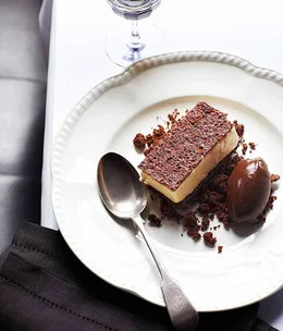 White chocolate parfait with chocolate sorbet