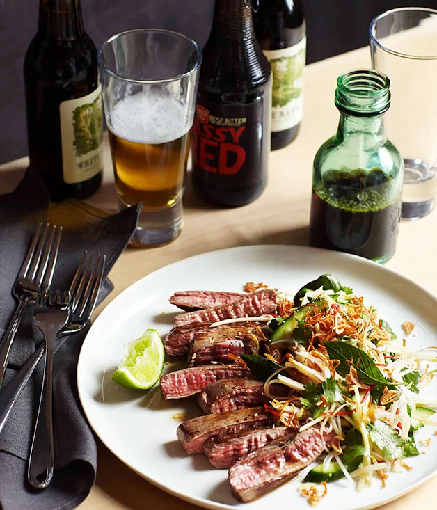 Seared skirt steak, green papaya and roasted rice