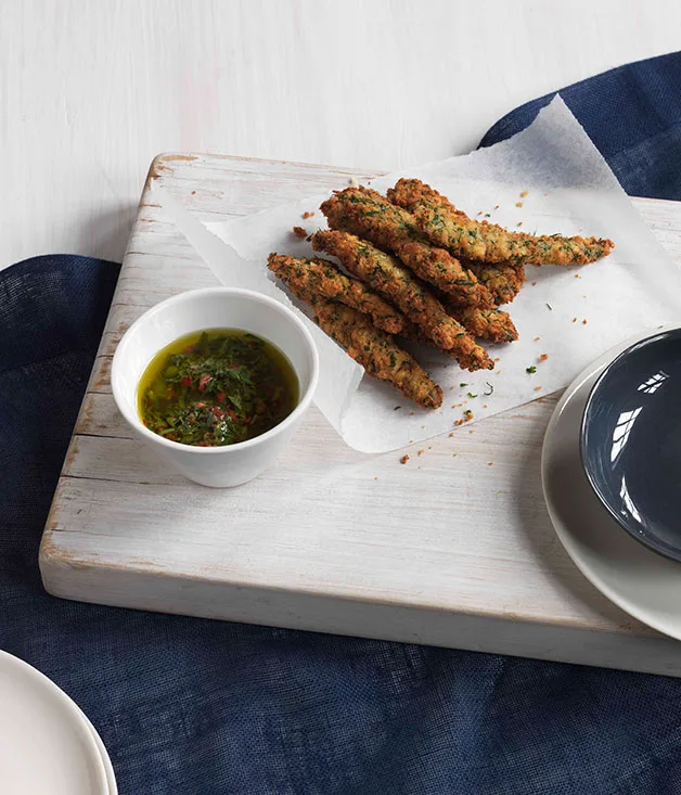 Deep-fried anchovies in dill breadcrumbs