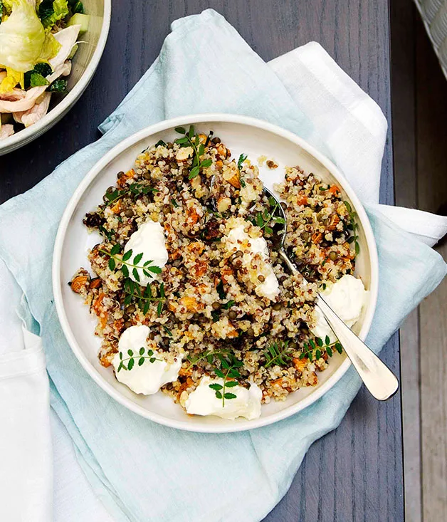 Toasted grains with labne and herbs