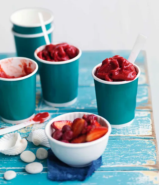 Cheat’s raspberry sorbet and strawberry salad
