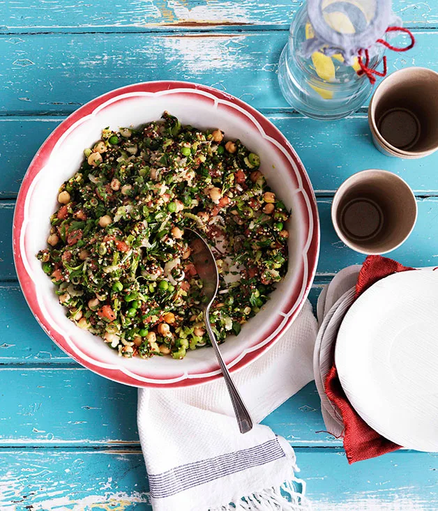 Quinoa, celery heart and pea tabouli