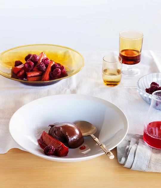 Mark Best: Chocolate chantilly with raspberry-poached rhubarb | Gourmet Traveller