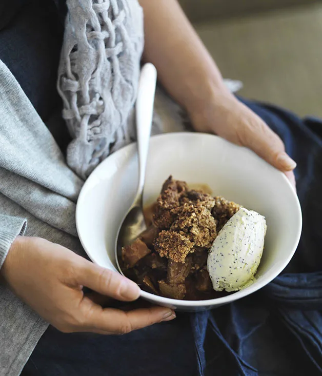 James Hird and Todd Garratt: Josephine pear and muscovado sbricolata with poppy-seed gelato