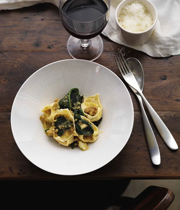 James Hird and Todd Garratt: Pansotti with cime di rapa and salsa di noce (ravioli with cime di rapa and walnut sauce)