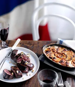 Shane Osborn: Roast venison with swede and potato gratin infused with pine nuts