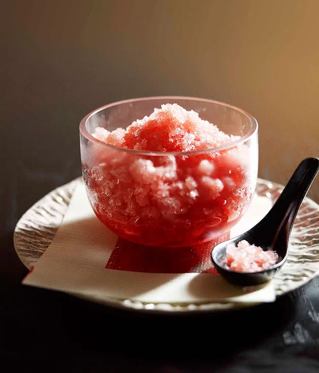 Watermelon granita with ginger syrup