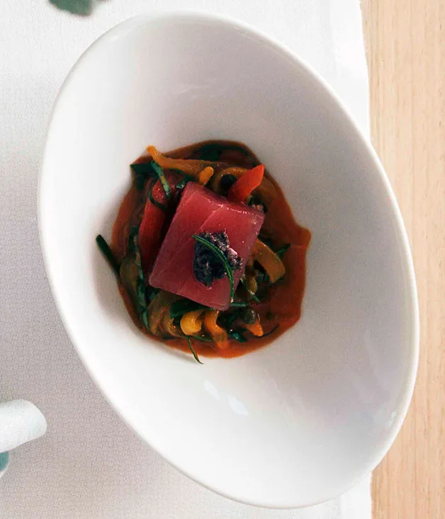 Tuna crudo with peperonata