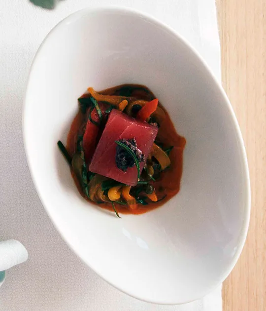 Tuna crudo with peperonata | Gourmet Traveller