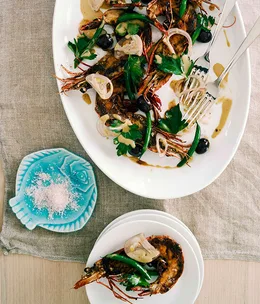 Grilled tiger prawns with Ortiz anchovies