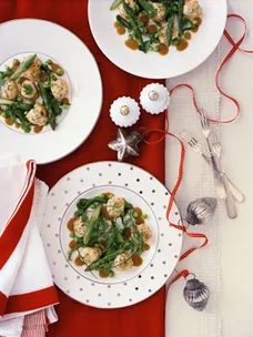 Yabbies with peas, baby spinach and asparagus