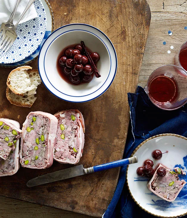 Duck and pork terrine with pickled cherries