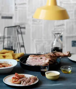 Roast lamb shoulder with poor man’s potatoes