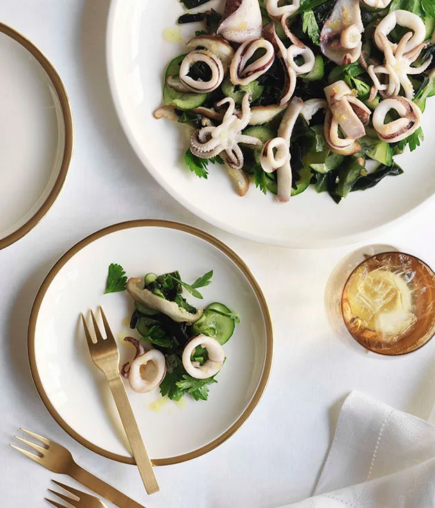 Salad of calamari and wakame with preserved lemon vinaigrette