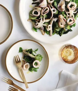 Salad of calamari and wakame with preserved lemon vinaigrette