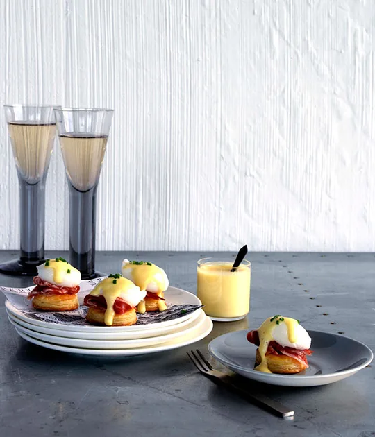 Quail eggs Benedict tartlets | Gourmet Traveller