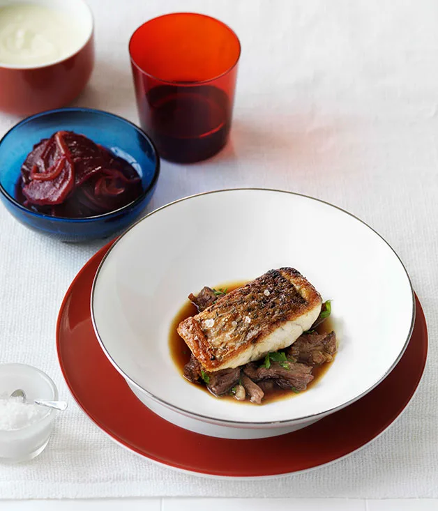 Beetroot Lyonnaise (shown with barramundi with braised oxtail)