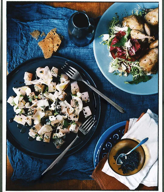 White Pepper-Cured Kingfish With Lardo and Rye