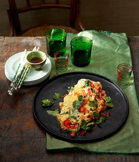 Tomato and coriander omelette | Gourmet Traveller
