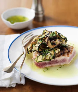 Chargrilled yellowfin tuna, eggplant and zucchini with Sicilian dressing
