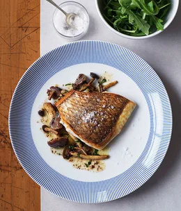 Crisp-skinned snapper with chestnut mushrooms