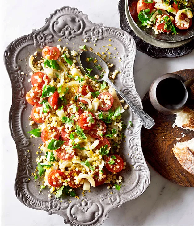 Fregolone Sardo with pickled fennel and red wine vinaigrette