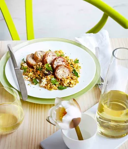 Quail ballotine with freekeh, cranberries and goat’s cheese