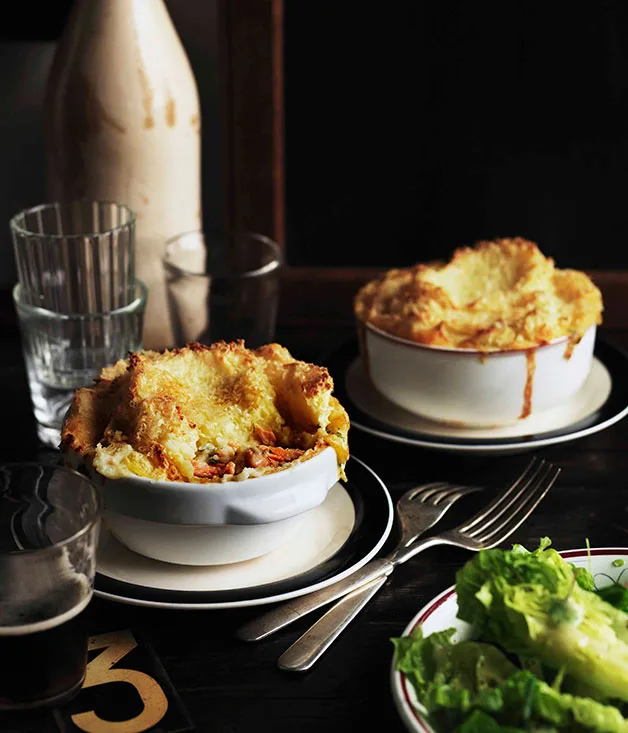 Fish pies with lettuce heart and herb salad