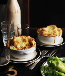 Fish pies with lettuce heart and herb salad