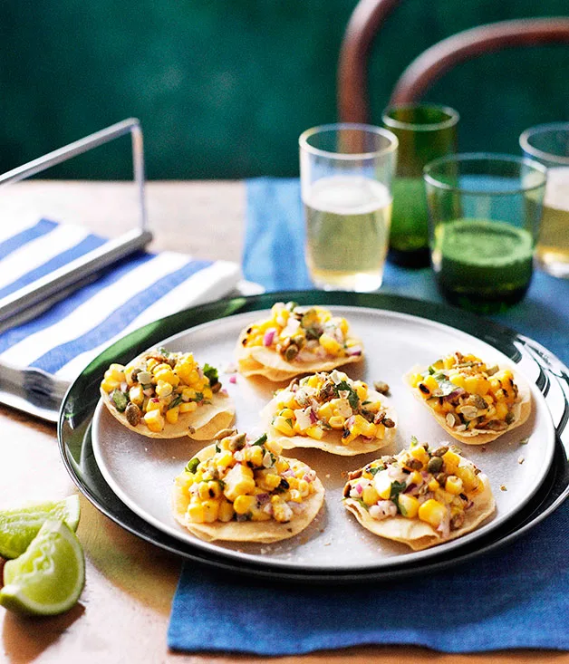 Barbecued corn tostadas