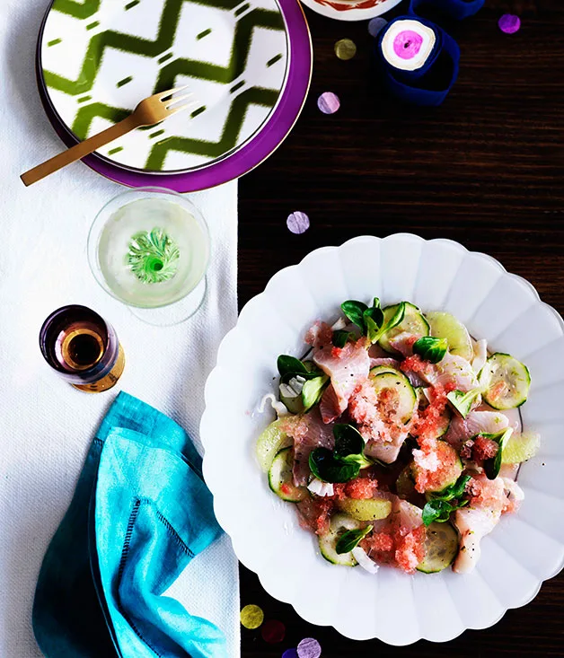 Kingfish, cucumber and watermelon salad