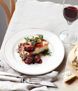 Chicken and red wine terrine with braised shallots