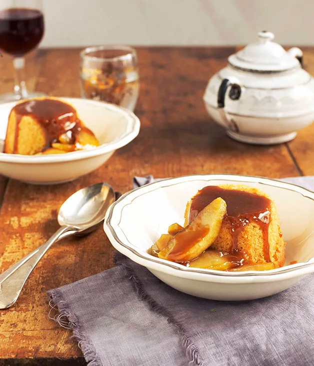 Apple and custard puddings with caramelised apple
