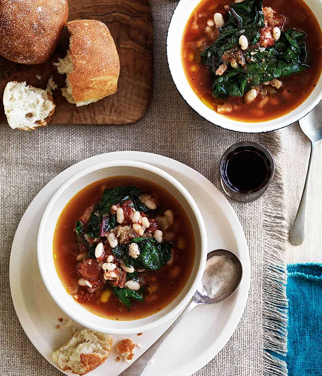 White bean and rainbow silverbeet soup