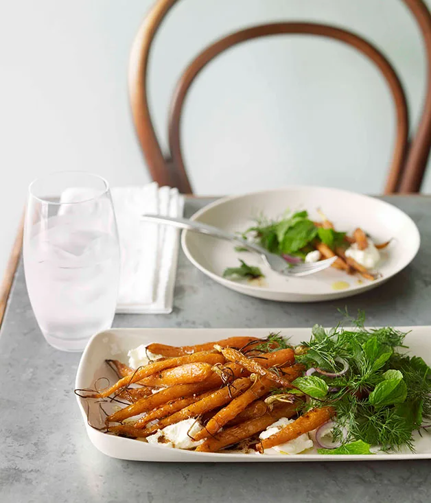 Baby carrots with labne and herb salad