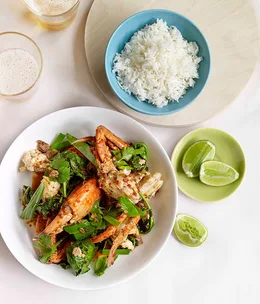 Wok-fried mud crab with chilli-tamarind caramel