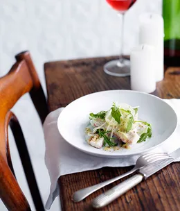 Smoked eel, apple and rocket salad
