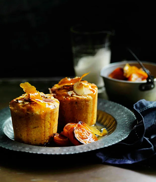 Roast apricot, almond and quinoa cakes