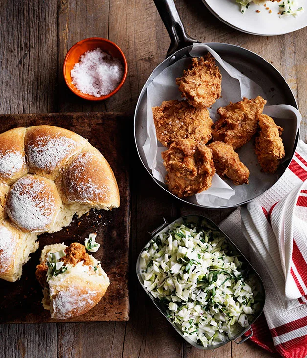 Fried chicken and coleslaw rolls