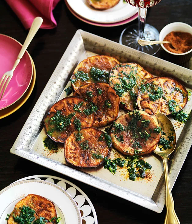 Fried eggplant with medieval sals