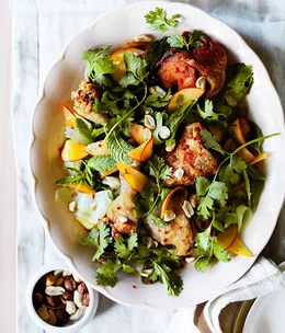 Crisp-skinned Vietnamese chicken with peaches