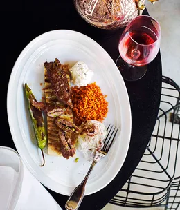Veal and lamb pistachio kebabs with Afghan bread, cracked wheat and hung yoghurt