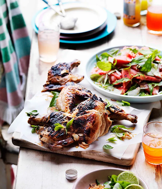 Grilled chicken with pickled watermelon salad