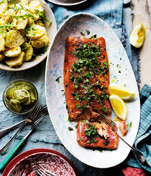 Gin-cured ocean trout with herb crust