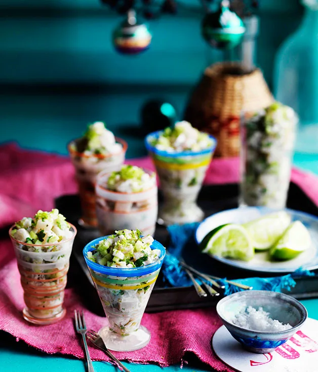 Kingfish ceviche with young coconut and lime