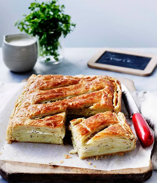 Herbed potato and crème fraîche tourte
