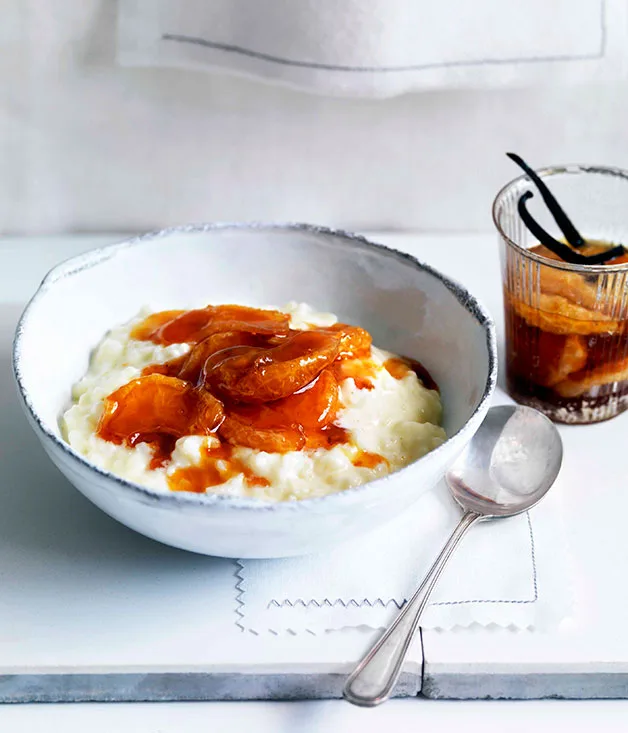 Rice pudding with vanilla and caramelised mandarin compote